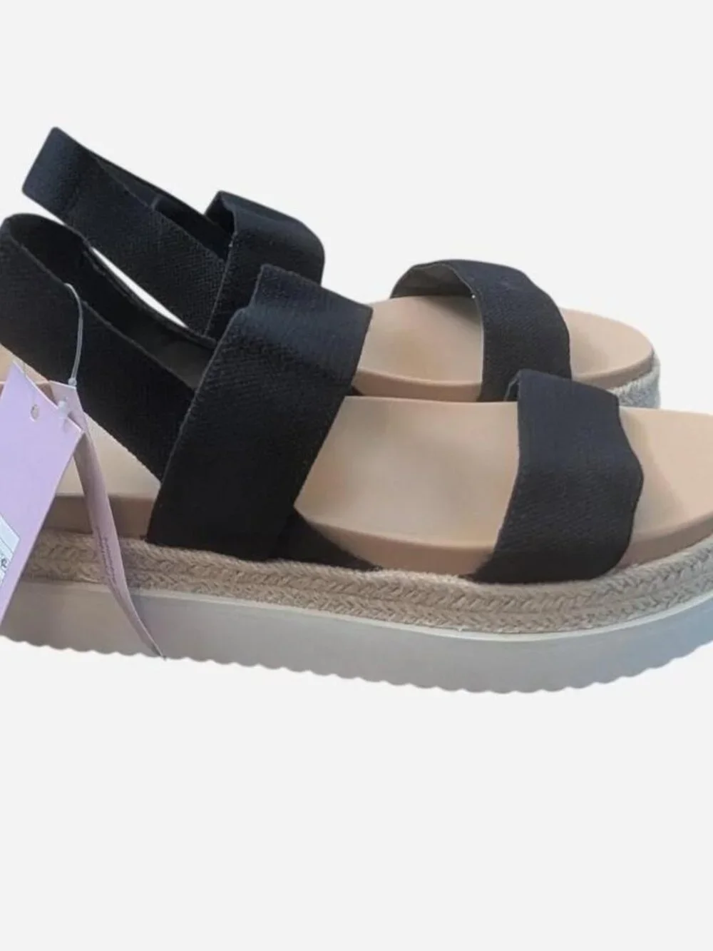 Women's Black and Cream Platform Strap Sandals